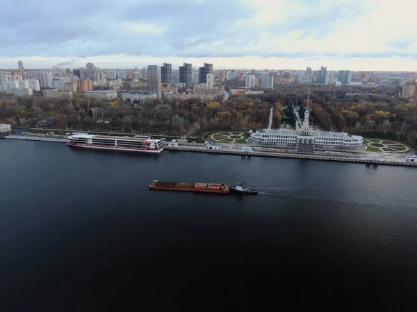 Aerial View Panoramic Cityscape River Port Ships Center Big City — Stock Photo, Image