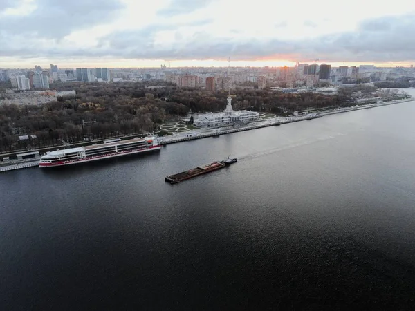 Aerial View Panoramic Cityscape River Port Ships Center Big City — Stock Photo, Image