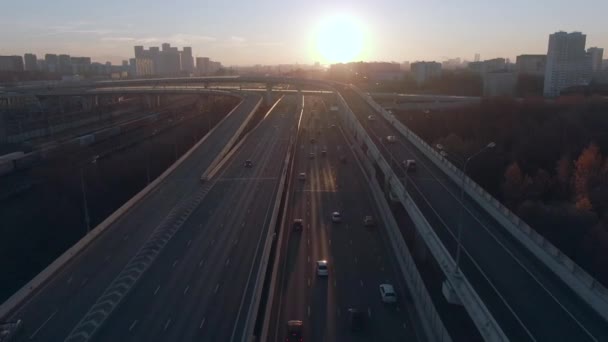 Flygfoto Panorama Över Multi Level Transport Utbyte Centrum Storstaden Vid — Stockvideo