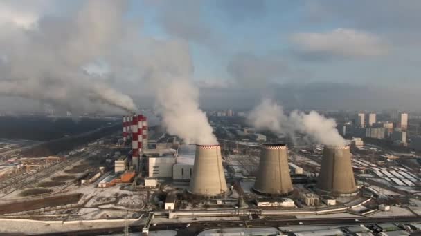 Вид Воздуха Дым Труб Крупного Промышленного Предприятия Загрязнение Экологии Большого — стоковое видео