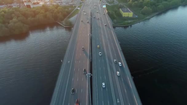 Rilevamento Auto Vista Aerea Traffico Auto Autostrada Tramonto Vista Dall — Video Stock