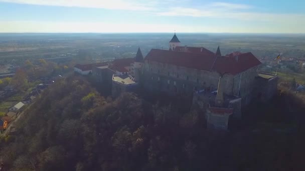 Mukachevo Kasabası Ukrayna Daki Palanok Kalesi Nin Havadan Görünüşü Palanok — Stok video