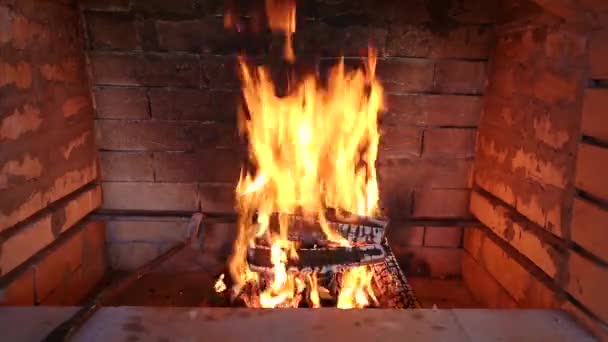 Feu Est Allumé Dans Four Brique Été Pour Barbecue Grill — Video