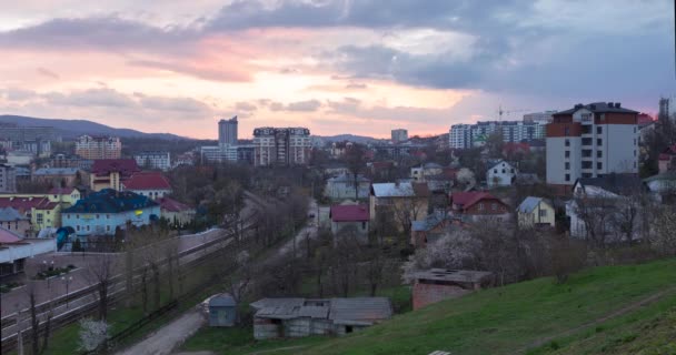 Квітня 2021 Року Timelaps Truskavets City Ukrainefabulous Spring Sunset City — стокове відео