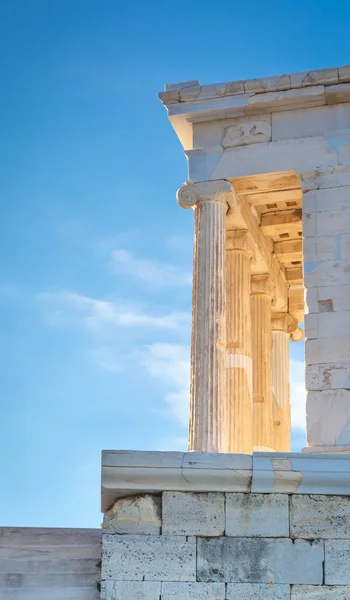 Colonne Dell Ordine Ionico Con Cannelure Tempiale Athena Nike Acropolis — Foto Stock