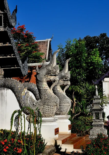 Chiang Mai, Tailândia: Nagas em Wat Chedi Luang — Fotografia de Stock