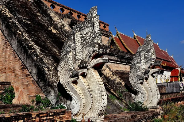 Chiang mai, thailand: nagas at wat chedi luang — Stockfoto