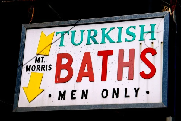 NYC: Mt. Morris turkiskt bad Sign — Stockfoto