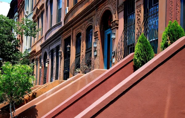 纽约 ︰ 经典哈莱姆赤褐色砂石建筑 — 图库照片