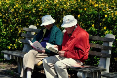 NYC: Park kitap okuma iki yaşlılar