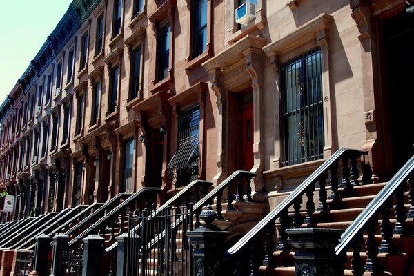 NYC: Row of classic early 20th century brownstones on Morningside Drive in Harlem