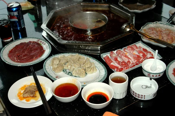Chengdu, China: Chafing Dish Food at Restaurant — Stock Photo, Image
