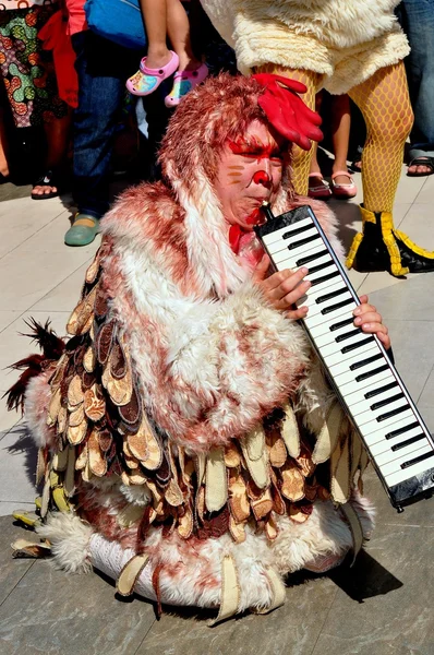 Bangkok, Thailand: Musician in Chicken Costume Entertaining Crowds — Stock Photo, Image