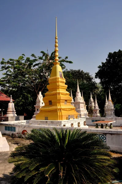 Ayutthaya, Tailândia: Chedi e sepulturas no templo tailandês — Fotografia de Stock