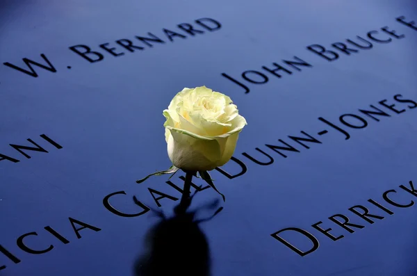 New York City: Rose Tribute on Names at 9-11 Memorial — Stock Photo, Image