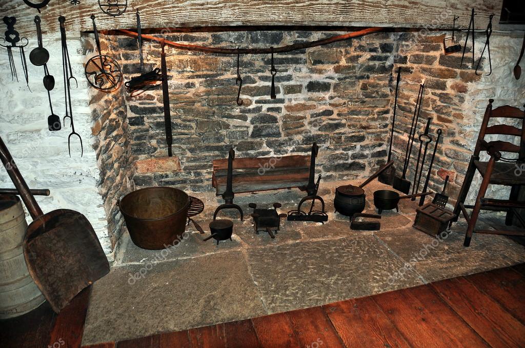 Guilford Ct 1639 Henry Whitfield House Fireplace Stock