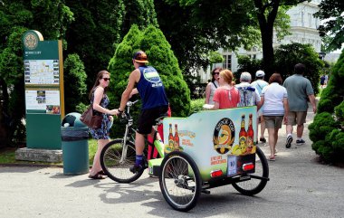 Newport, RI: Visitors Arriving via Pedicab at Rosecliff Mansion clipart