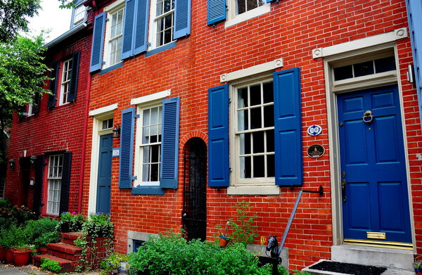 Baltimore,Maryland - July 24, 2013: 18th century federal era colonial homes on Montgomery Street in the Federal Hill historic district *