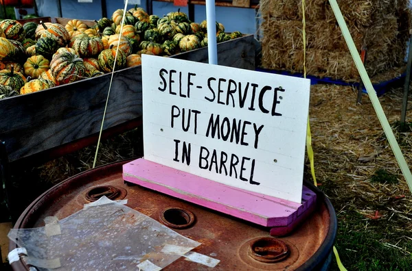 Ronks, PA: Honor System Sign at Pumpkin Patch Farm — Zdjęcie stockowe