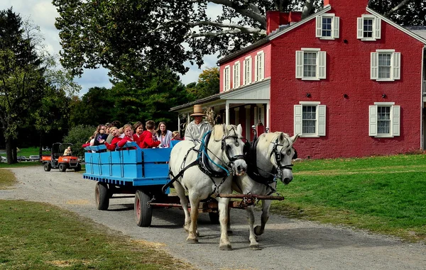 Lancaster, Pennsylvania: scolari in viaggio su carro — Foto Stock