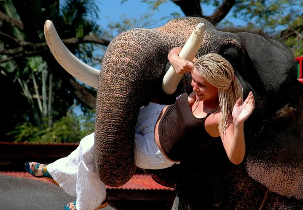 大象的鼻子在芭堤雅，泰国: 女人举行 — 图库照片