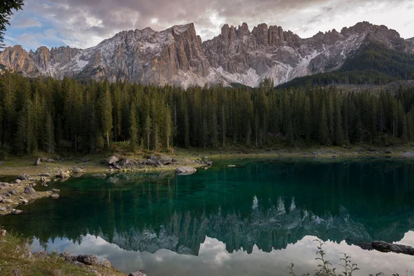Sunset Carezza Lake Trentino Alto Adige Italy — Stock Photo, Image