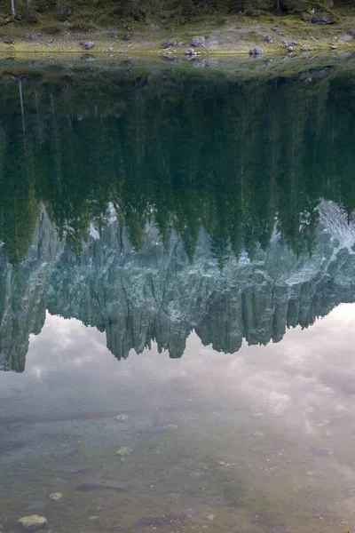 Pôr Sol Lago Carezza Trentino Alto Adige Itália — Fotografia de Stock