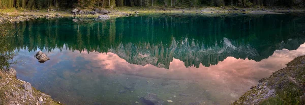 Coucher Soleil Sur Lac Carezza Dans Trentin Haut Adige Italie — Photo