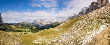 İtalya 'da Trentino Alto Adige' de Sella Geçidi panoraması