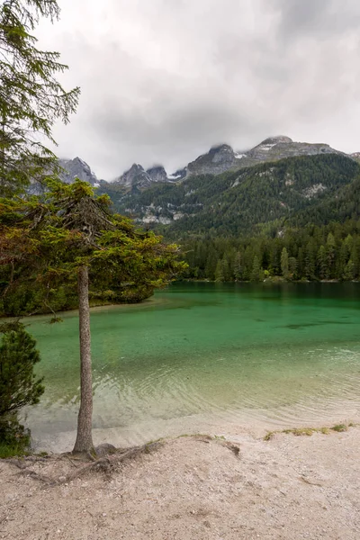 Krajobraz Jeziorze Tovel Trentino Alto Adige Włoszech — Zdjęcie stockowe