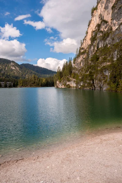 Talya Daki Trentino Alto Adige Deki Braies Gölü Ilişkin Görüntüler — Stok fotoğraf