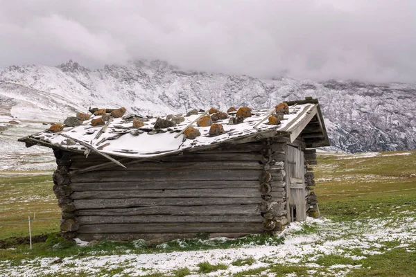 Primeira Neve Paisagem Alpes Siusi Trentino Alto Adige Itália — Fotografia de Stock