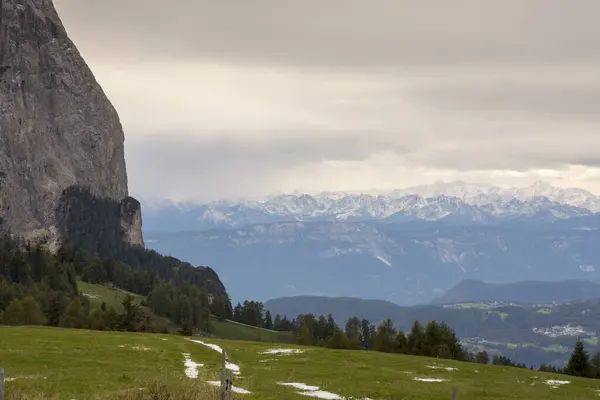 Erster Schnee Der Landschaft Der Seiser Alpen Trentino Südtirol Italien — Stockfoto