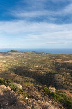 Yunanistan 'da gün batımında Keratea tepelerinden deniz manzarası