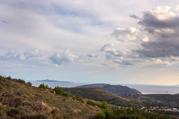 Vista Mar Das Alturas Keratea Por Sol Atenas Greece — Fotografia de Stock