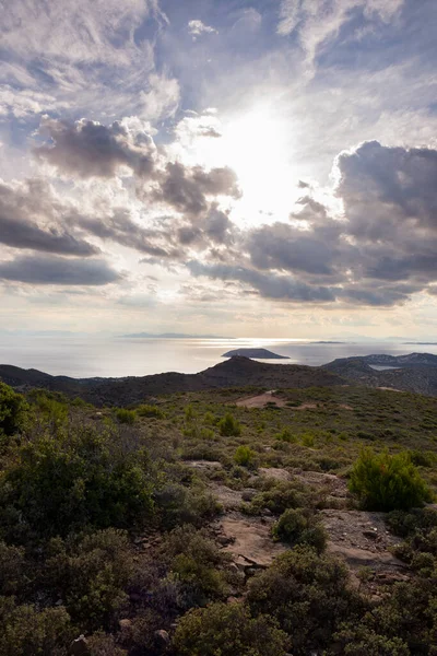 Vista Mar Das Alturas Keratea Por Sol Atenas Greece — Fotografia de Stock