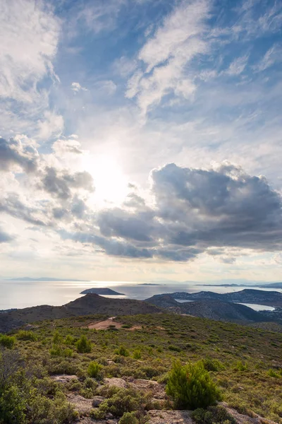 Vista Mar Das Alturas Keratea Por Sol Atenas Greece — Fotografia de Stock