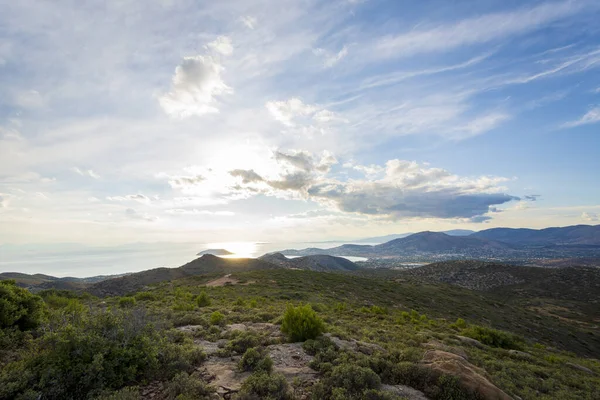 Vista Mar Das Alturas Keratea Por Sol Atenas Greece — Fotografia de Stock