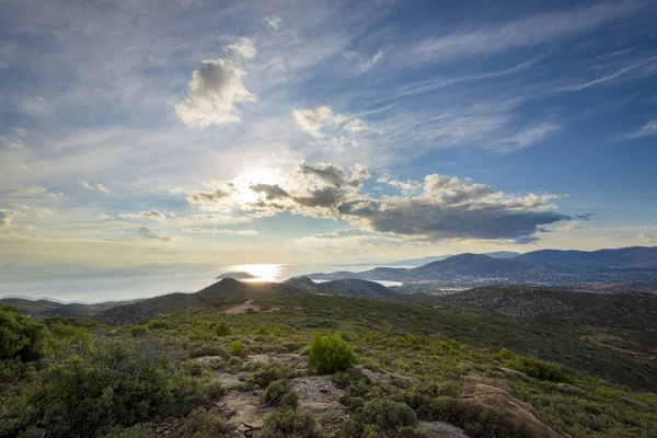 Vista Mar Das Alturas Keratea Por Sol Atenas Greece — Fotografia de Stock