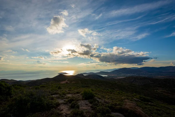 Vista Mar Das Alturas Keratea Por Sol Atenas Greece — Fotografia de Stock