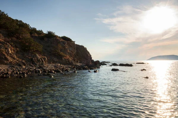 Solnedgång Anavyssos Strand Athens Greece — Stockfoto