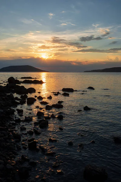 Matahari Terbenam Pantai Anavyssos Yunani — Stok Foto
