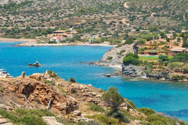 Yunanistan 'da gün batımında Keratea tepelerinden deniz manzarası