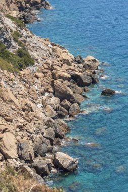 Yunanistan 'da gün batımında Keratea tepelerinden deniz manzarası