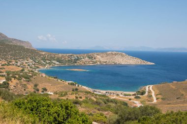 Yunanistan 'ın Keratea kentindeki Daskalio körfezinde deniz manzaralı Panorama