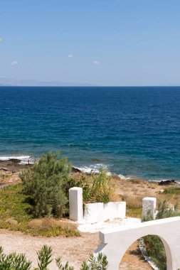 Yunanistan 'ın Keratea kentindeki Daskalio körfezinde deniz manzaralı Panorama