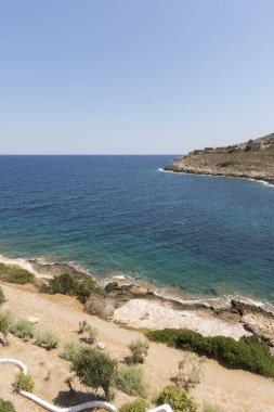 Yunanistan 'ın Keratea kentindeki Daskalio körfezinde deniz manzaralı Panorama