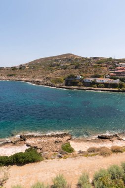 Yunanistan 'ın Keratea kentindeki Daskalio körfezinde deniz manzaralı Panorama