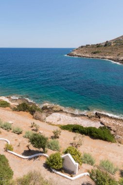 Yunanistan 'ın Keratea kentindeki Daskalio körfezinde deniz manzaralı Panorama