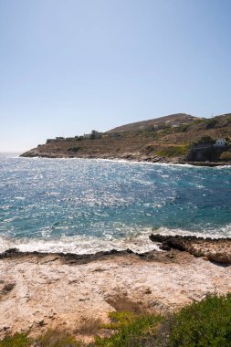 Yunanistan 'ın Keratea kentindeki Daskalio körfezinde deniz manzaralı Panorama